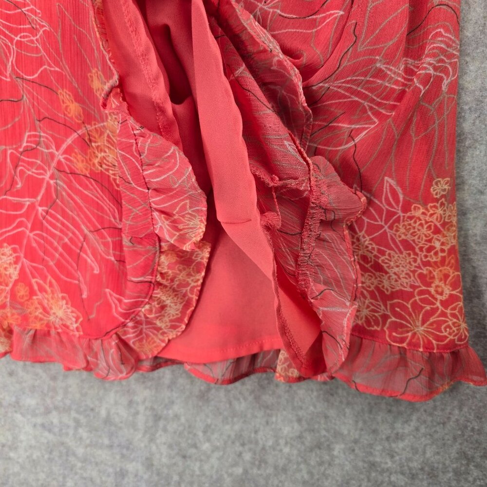 Sag Harbor Floral Layered Ruffle Skirt Red Orange 100% Polyester Lined Size 8 - Picture 4 of 8